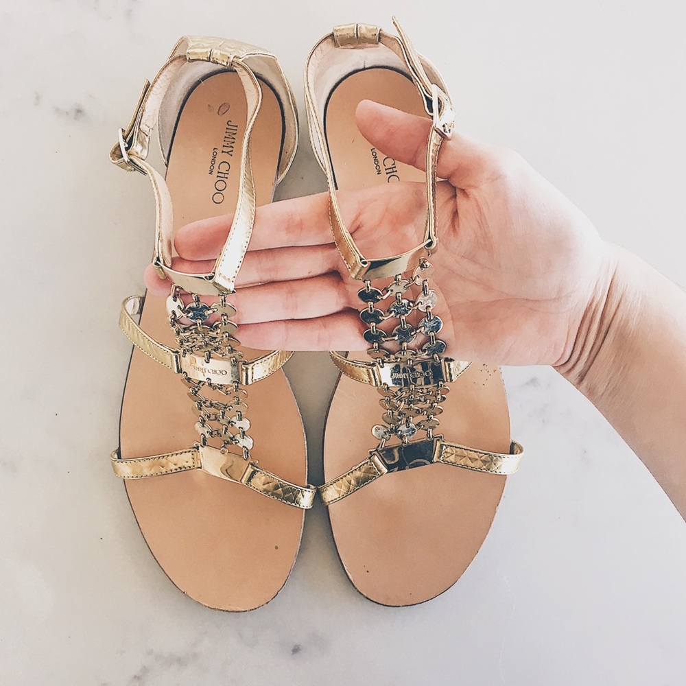 🎉HP🎉⚡️FLASH SALE⚡️ Sold Out Jimmy Choo Gold Metallic Wyatt Sandal - Picture 8 of 10